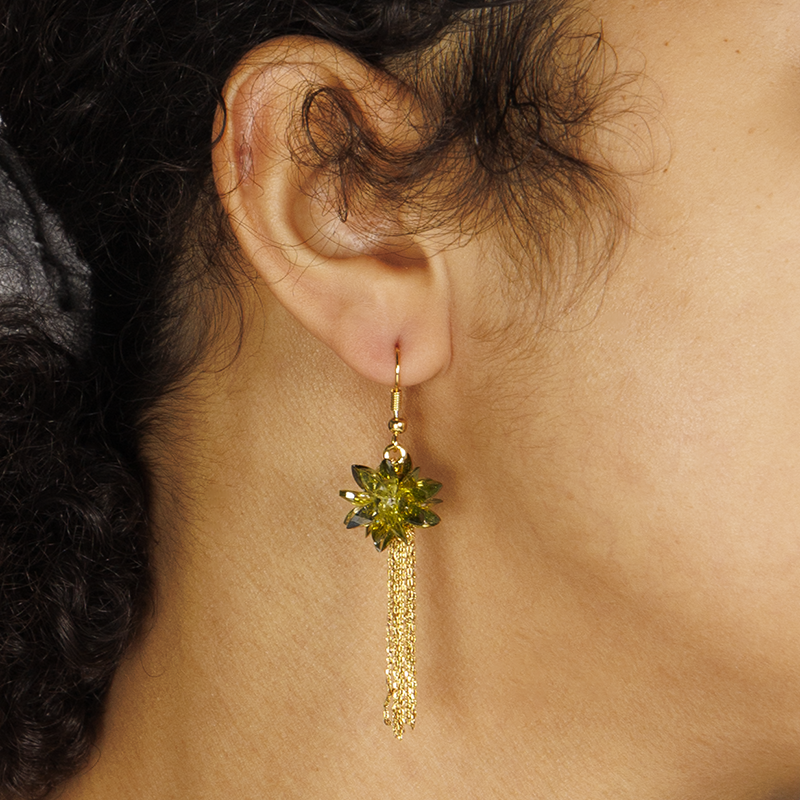 Green Flower Fall Earrings